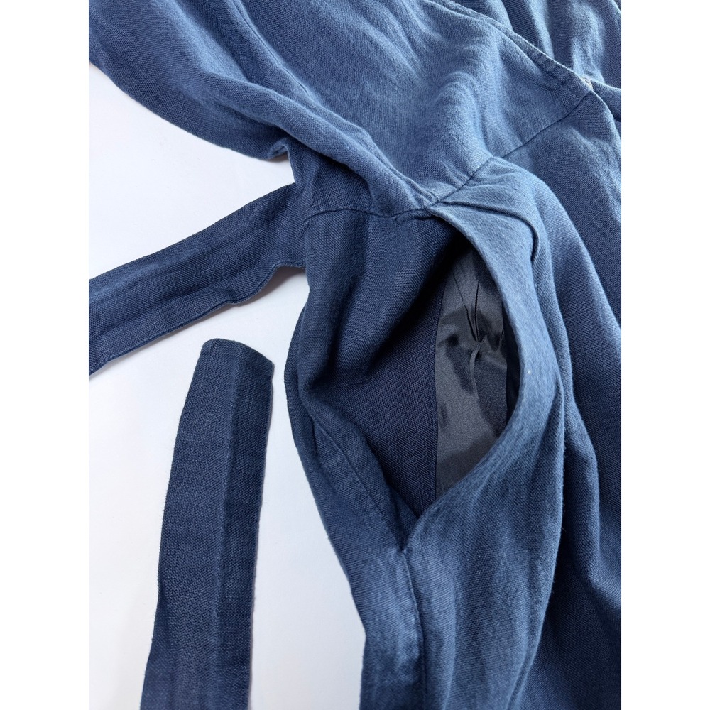 Whistles Etta Jumpsuit Women US 0 Blue Linen Wrap Tie Waist Wide Leg Cap Sleeve - Picture 13 of 16